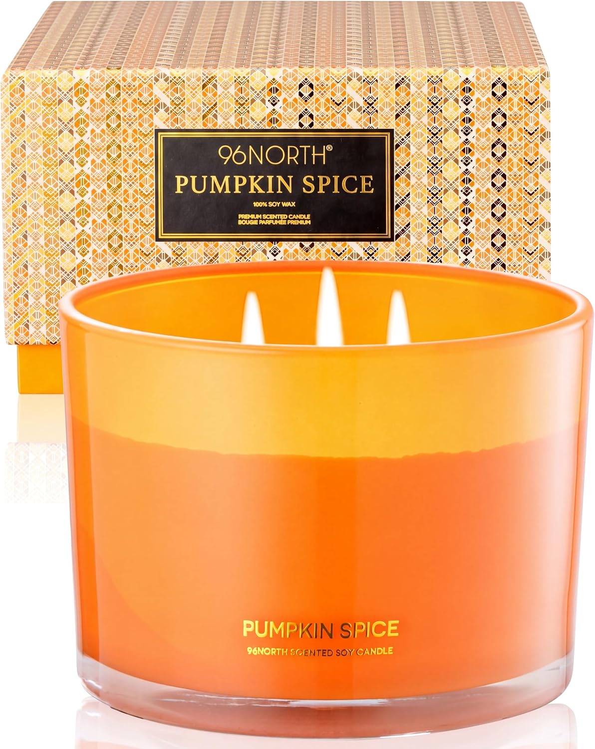 Detalle de 96NORTH AAN00164 Pumpkin Spice Soy Candle, Large 3-Wick Glass Jar