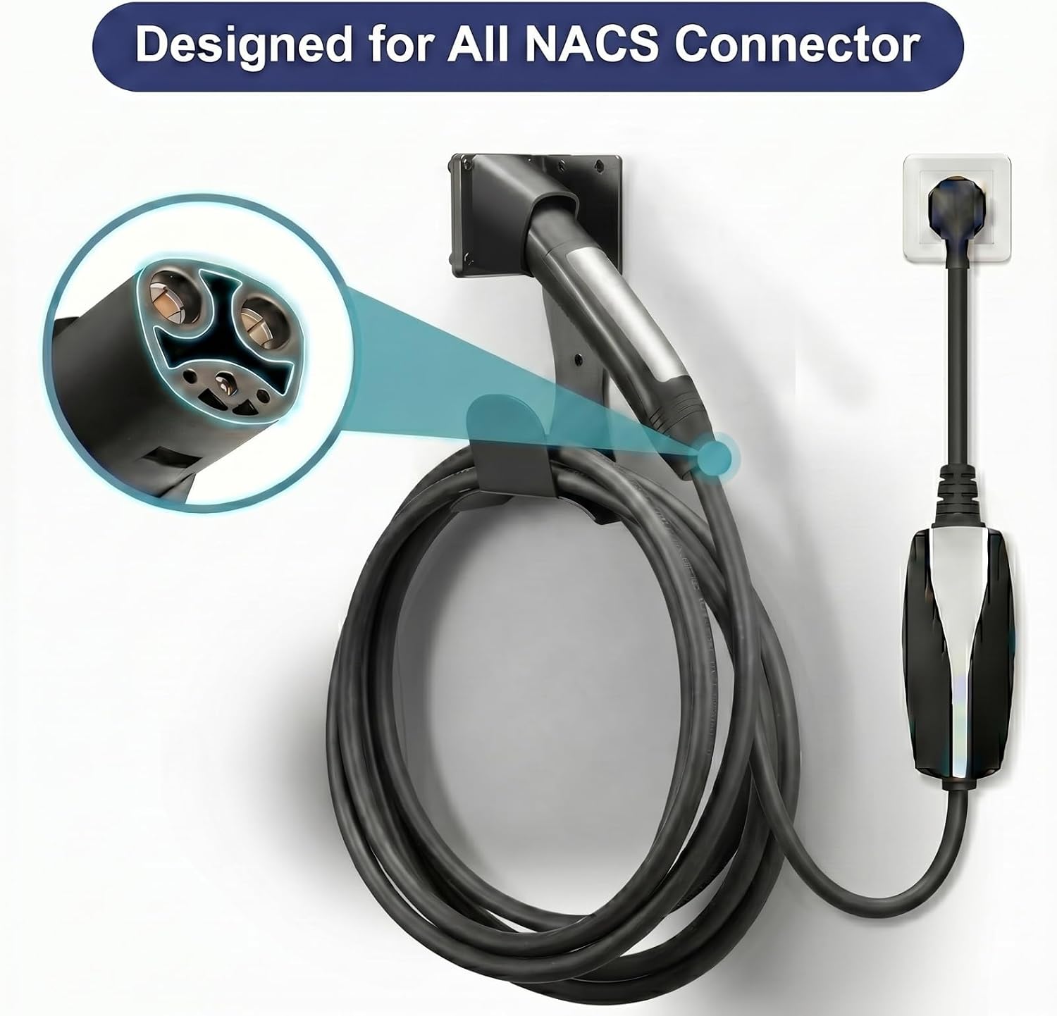 Detalle 1 de LZSTEC Tesla充電ケーブルホルダー フラッシュマウント式・NACS対応