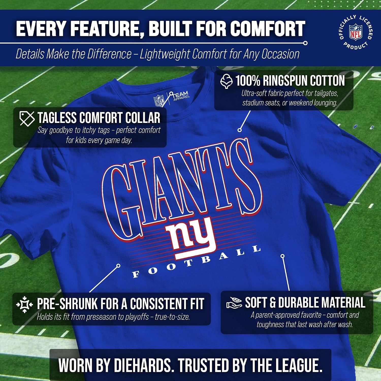 Detalle de NFL Y3001_OTBPNFL Overtime Blueprint Youth T-Shirt, Ring-Spun Cotton