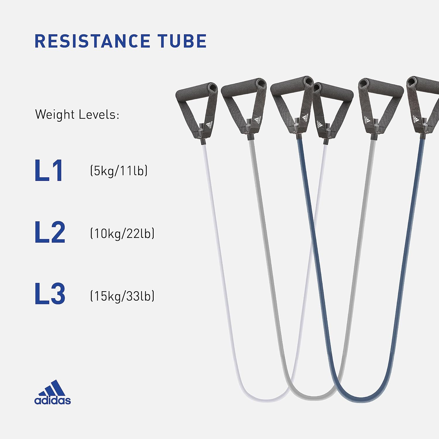 Detalle de adidas レジスタンスチューブ ハンドル一体型・負荷重量15kg、TPE製 138cm
