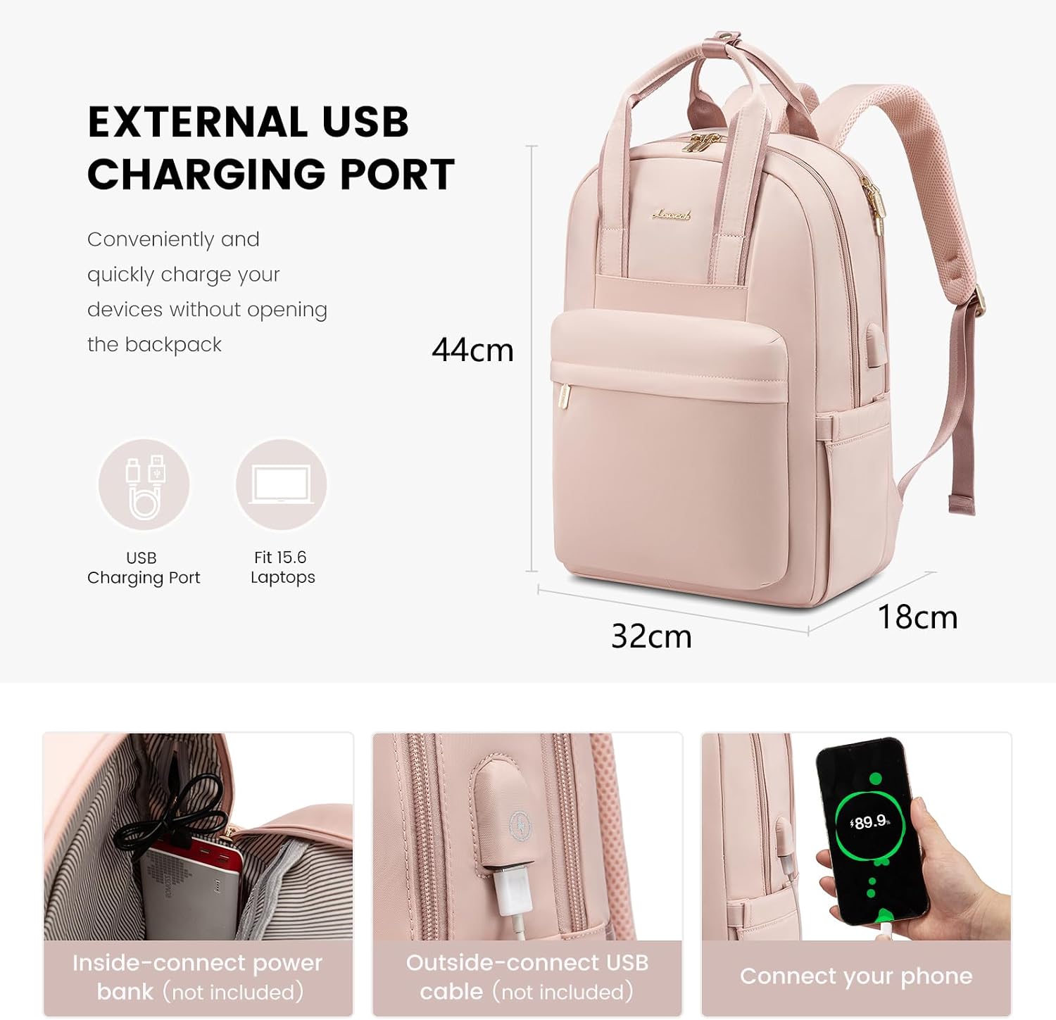 Thumbnail 3 de LOVEVOOK Laptop Backpack 15.6 inch Pink