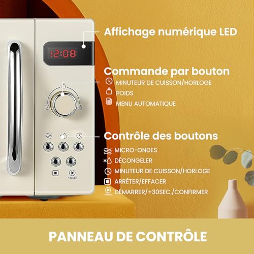 Detalle de COMFEE' Micro-ondes rétro CMSRO 20L – 800 W, 8 menus prédéfinis, Crème d'abricot