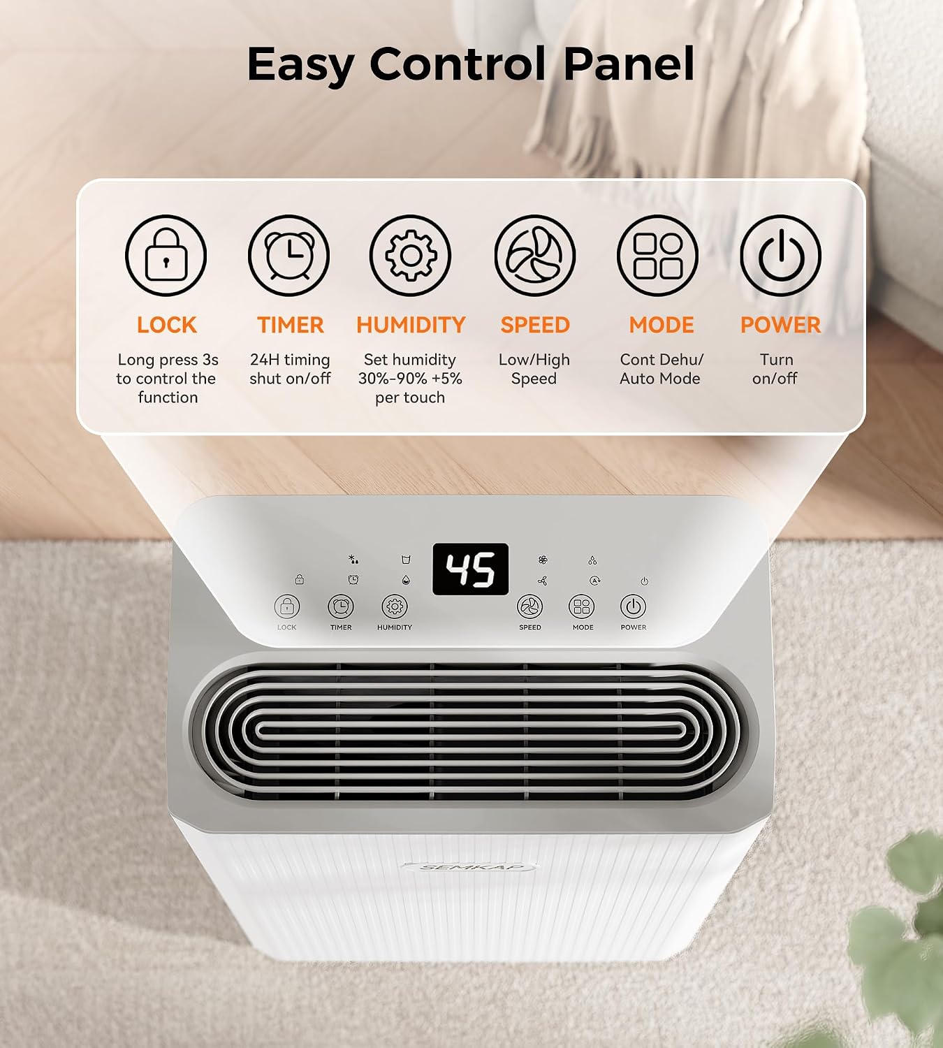Detalle de SEMKAP PD8R-03ME Dehumidifier, 32 Pints per Day, 2,500 Sq. Ft. with Drain Hose