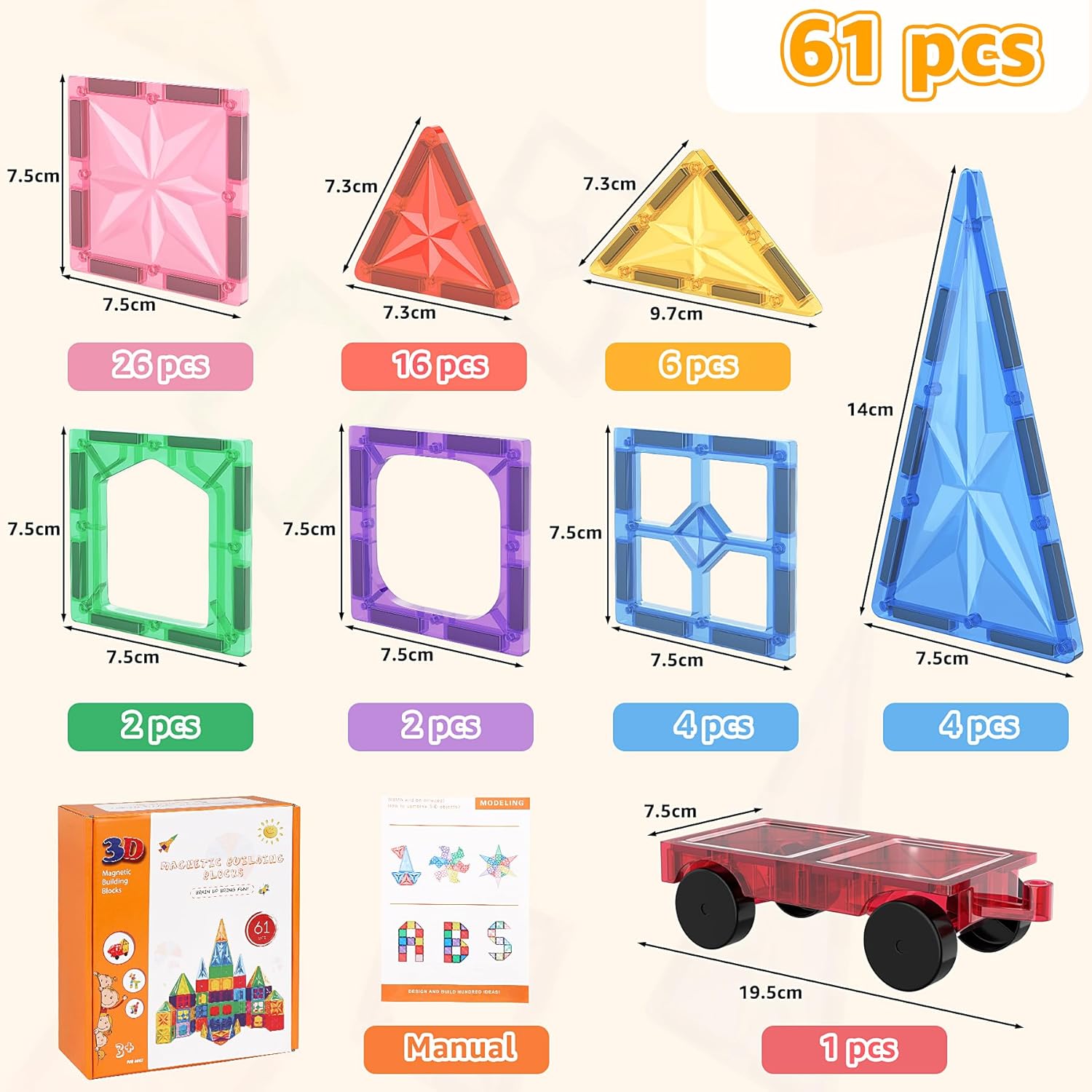 Thumbnail 1 de Perbabe Costruzioni Magnetici 61 Pezzi 3D Educativo Blocchi