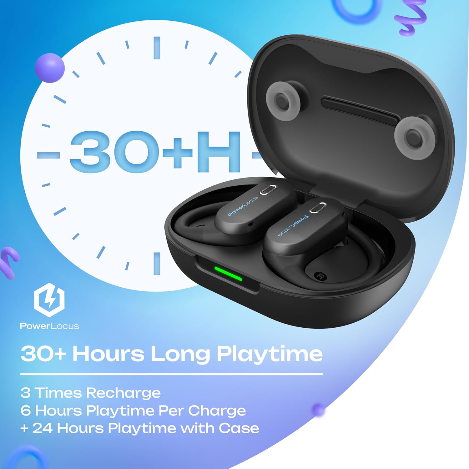 Thumbnail 4 de PowerLocus Kids Wireless Open-Ear Headphones (Blue)