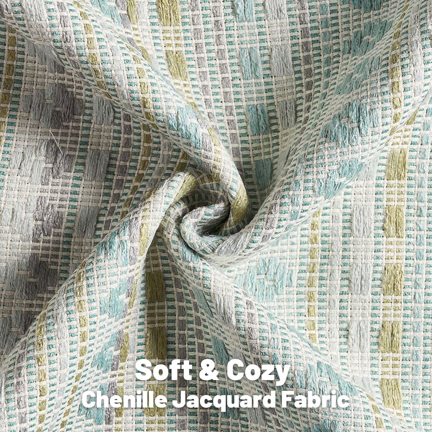 Thumbnail 1 de Ystyle Housse de coussin 45x45 (lot de 2) en chenille à rayures champêtre, bleu-vert