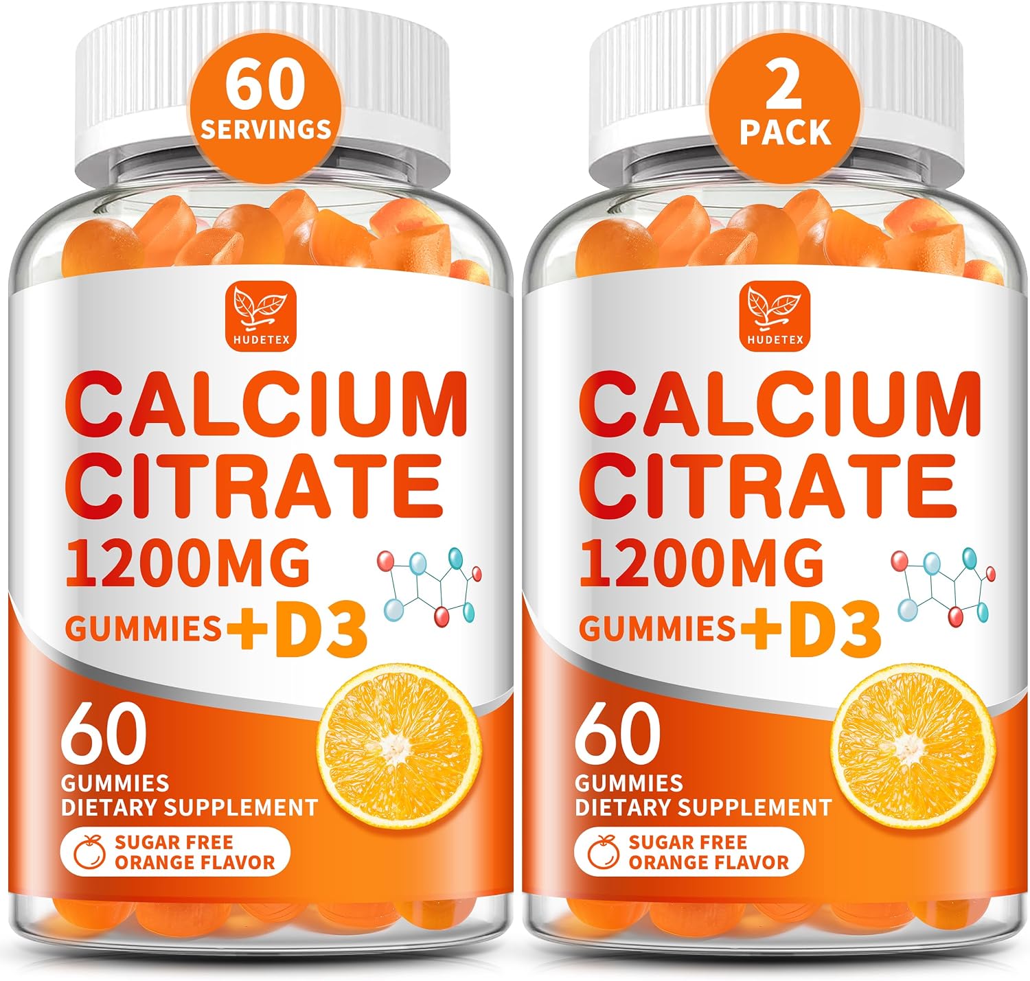 Detalle de Hudetex Model 1 Calcium Citrate Gummies with D3, Sugar-Free Orange, 2-Pack