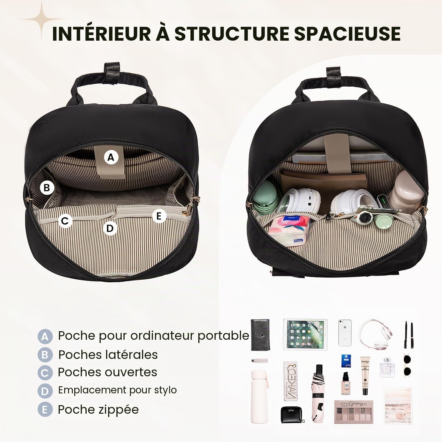 Detalle 2 de LOVEVOOK sac à dos femme étanche 14 pouces – 2 en 1, élégant et polyvalent