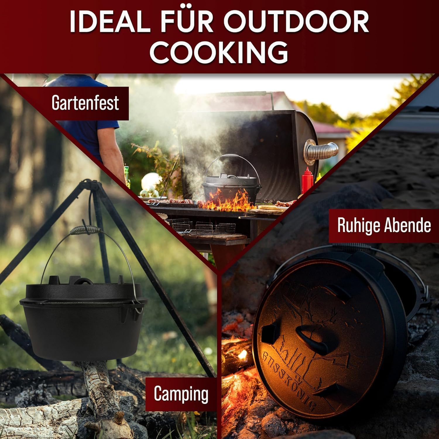 Detalle de GUSSKÖNIG Essential Line Dutch Oven Set 7,5 L – sofort einsatzbereit inkl. Zubehör (3–6 Personen)