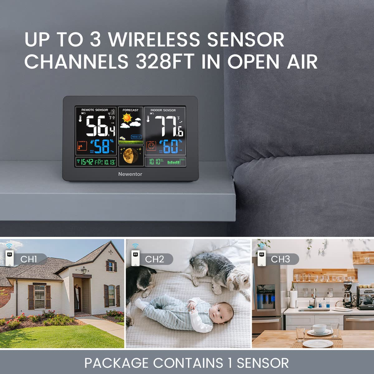 Thumbnail 5 de Newentor Weather Station Indoor Outdoor Thermometer