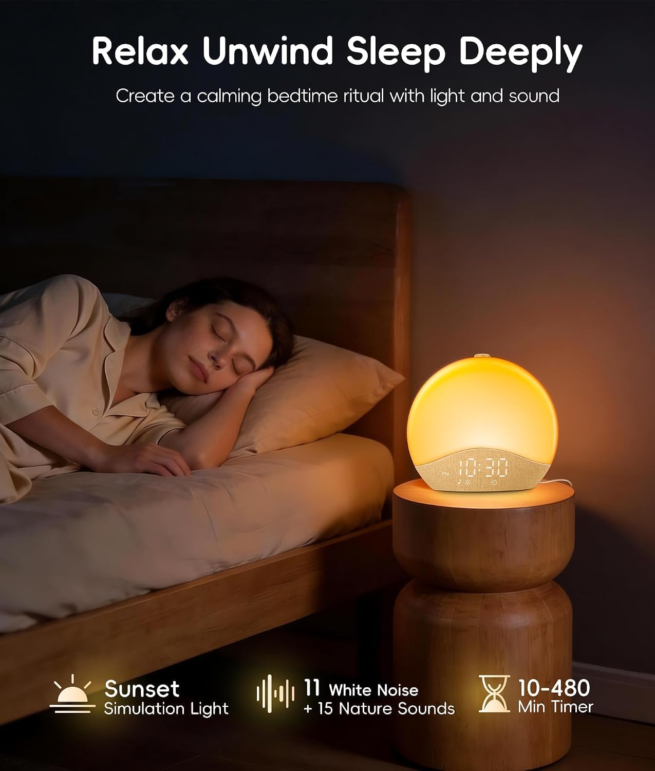 Detalle de ecozy Sunrise Alarm Clock, Bluetooth Time Sync, Wake Up Light