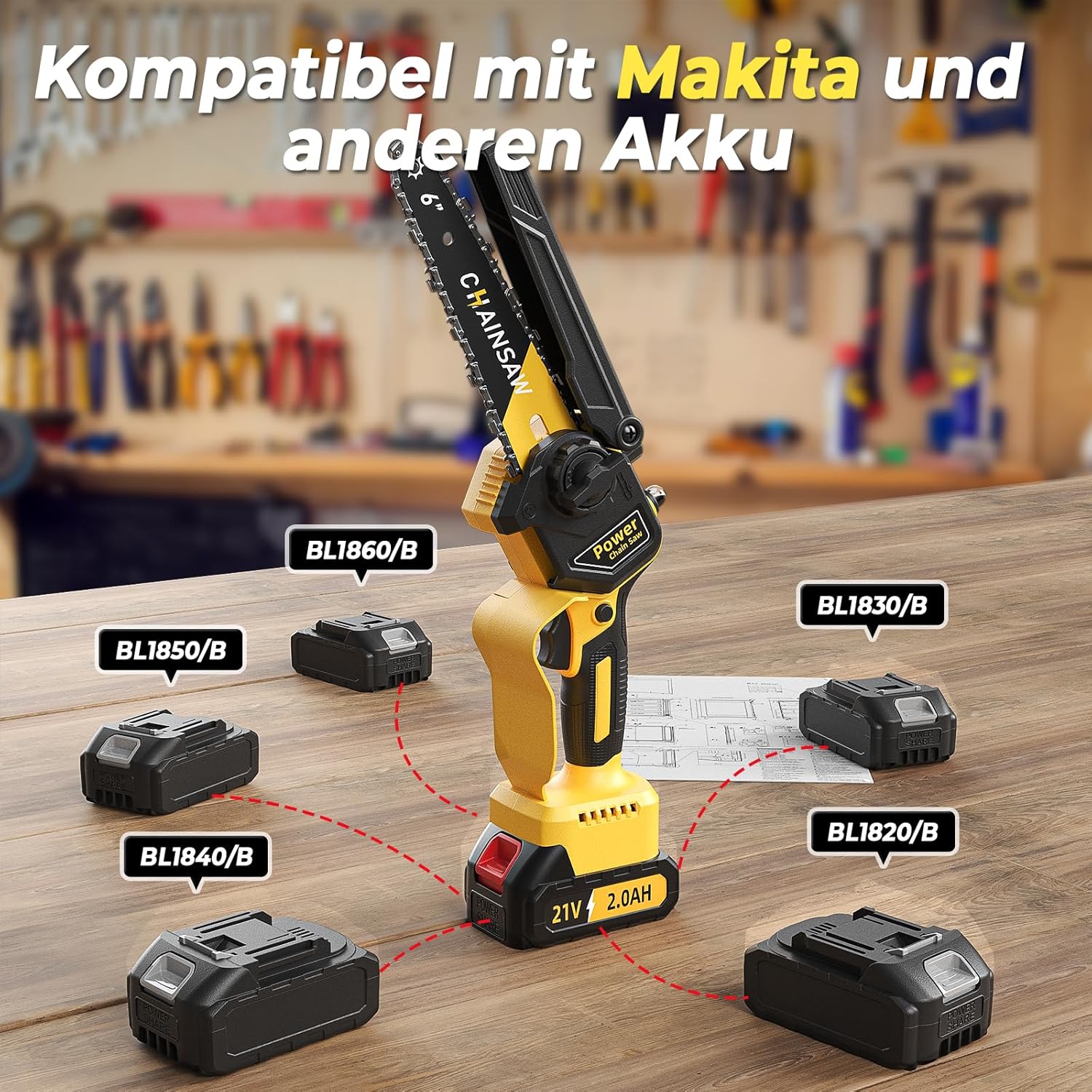 Detalle de Mini Akku-Kettensäge 6 Zoll 1000 W