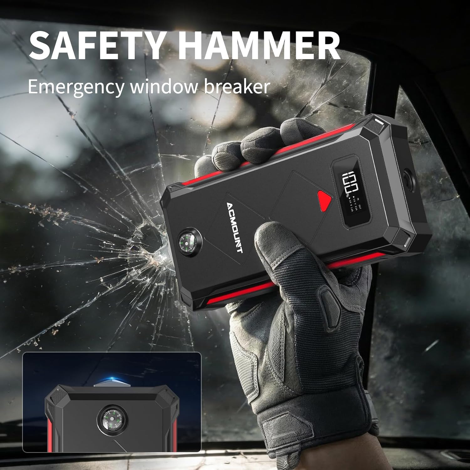 Detalle de Acmount Jump Starter Power Pack 7000A: Portable Car Battery Booster & 23800mAh Power Bank