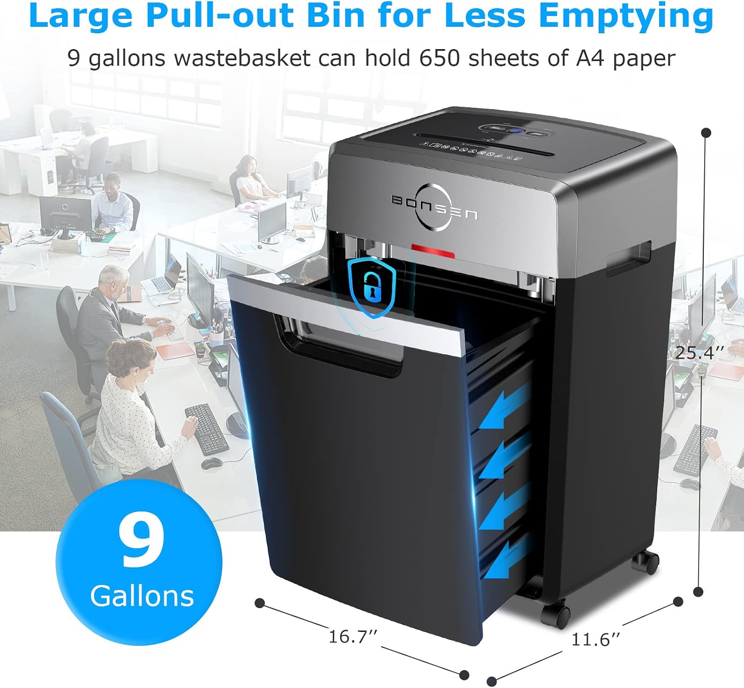 Detalle 2 de BONSEN S3105 24-Sheet Cross-Cut Paper Shredder, P-4, 9-Gallon Bin