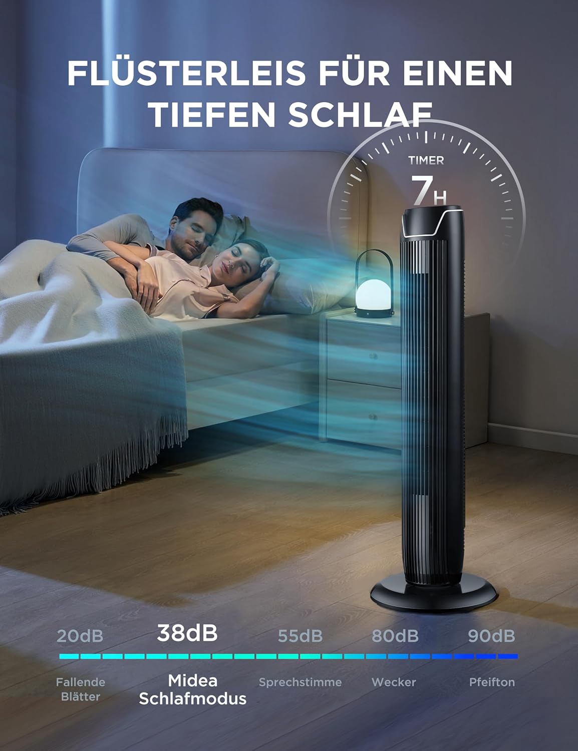 Thumbnail 6 de Midea FZ10-17JR Turmventilator Leise mit Fernbedienung – 92 cm, 3 Modi, 3 Geschwindigkeiten, Timer 7 Stunden, Schwarz