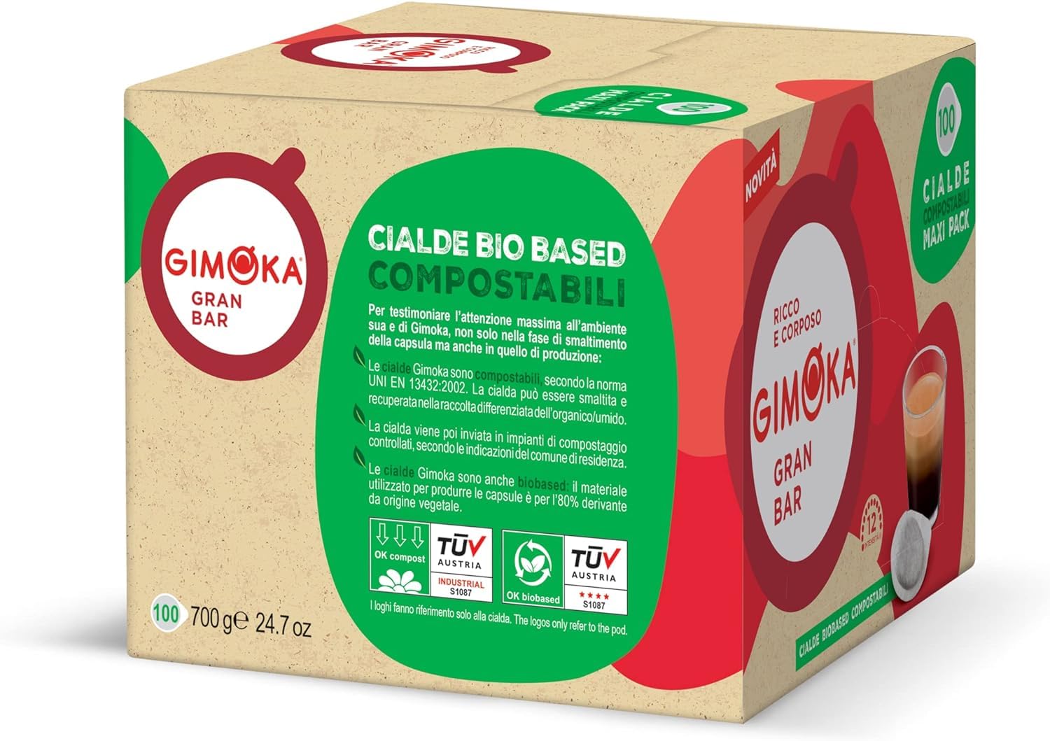 Detalle de Gimoka Kompostierbare Kaffeepads Gran Bar Intensität 12 – ESE 44 mm kompatibel
