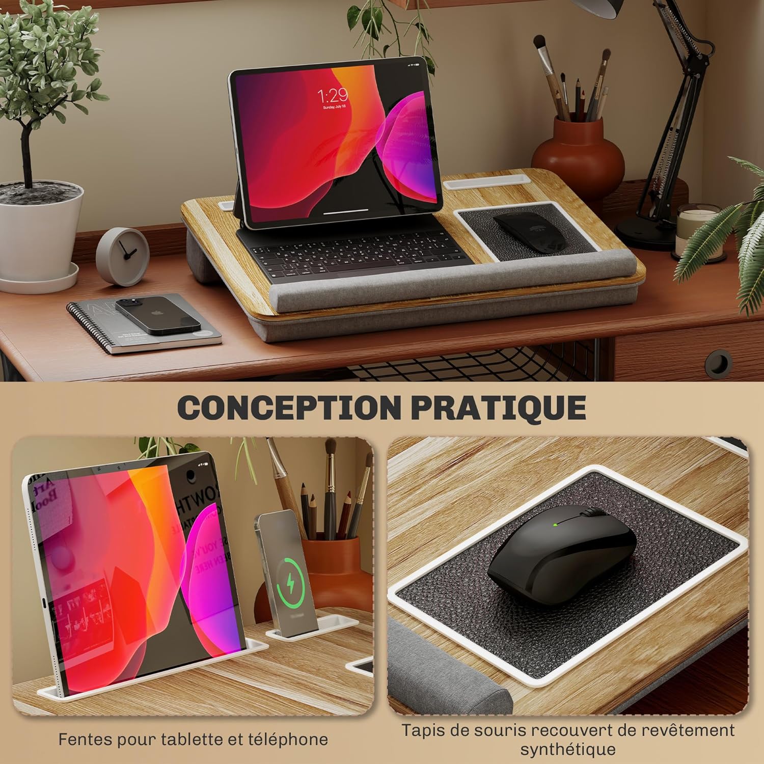 Thumbnail 2 de HOMCOM Support ordinateur lit 55,5 x 37 cm