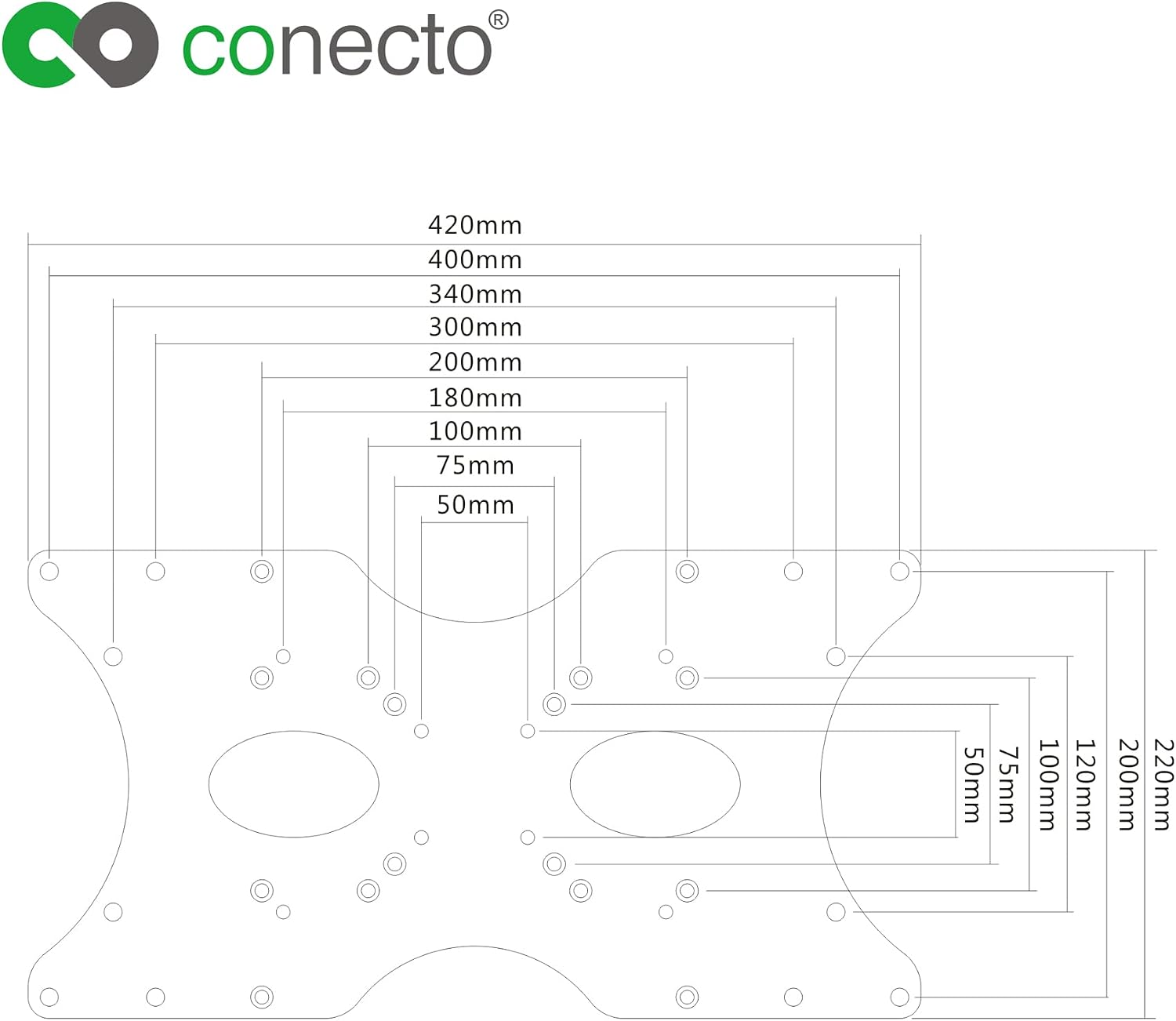 Detalle de Adaptateur universel VESA Conecto CC50307-V2: 50x50 à 400x200, 1 pièce, noir