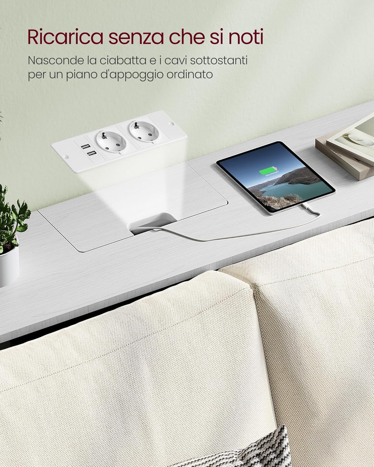 Thumbnail 4 de VASAGLE Consolle Ingresso LNT111W01: Tavolo Consolle con Multipresa, 2 Scomparti, Bianco Neve