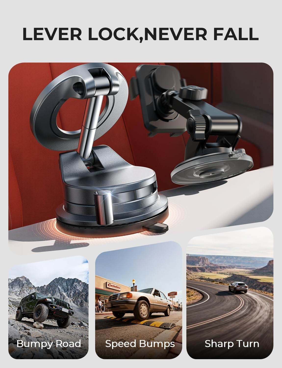 Detalle 2 de LISEN Magsafe Car Phone Mount (2-Pack) with Reinforced Suction & Snap Lock