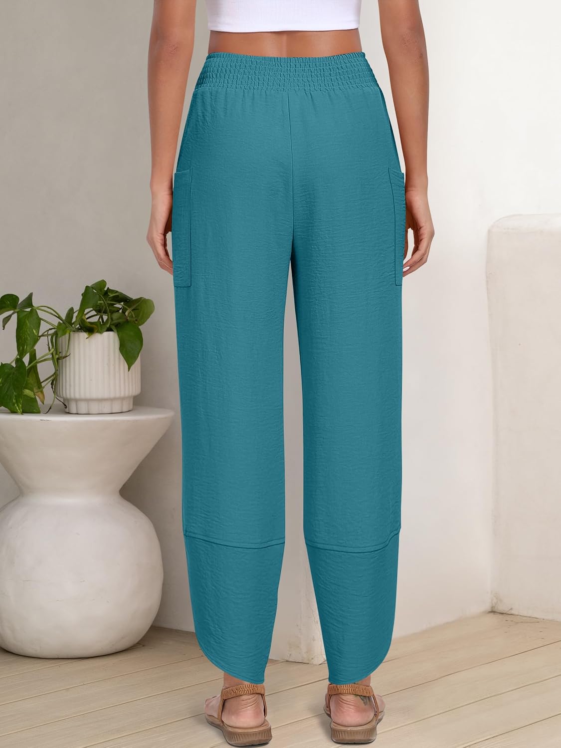 Detalle de ANRABESS Women’s Wide-Leg Palazzo Capri Pants (Summer High-Waisted) — Loose, Cropped Lounge Trousers