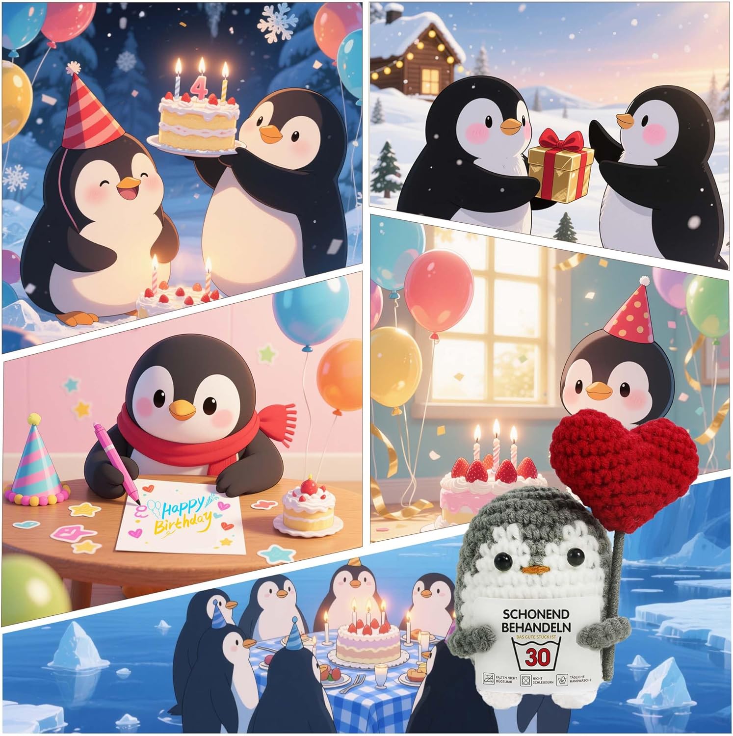 Detalle de ZIENZENGYA 30 Geburtstagsgeschenk – gestrickter Pinguin mit Grußkarte und Edelstahl-Anhänger