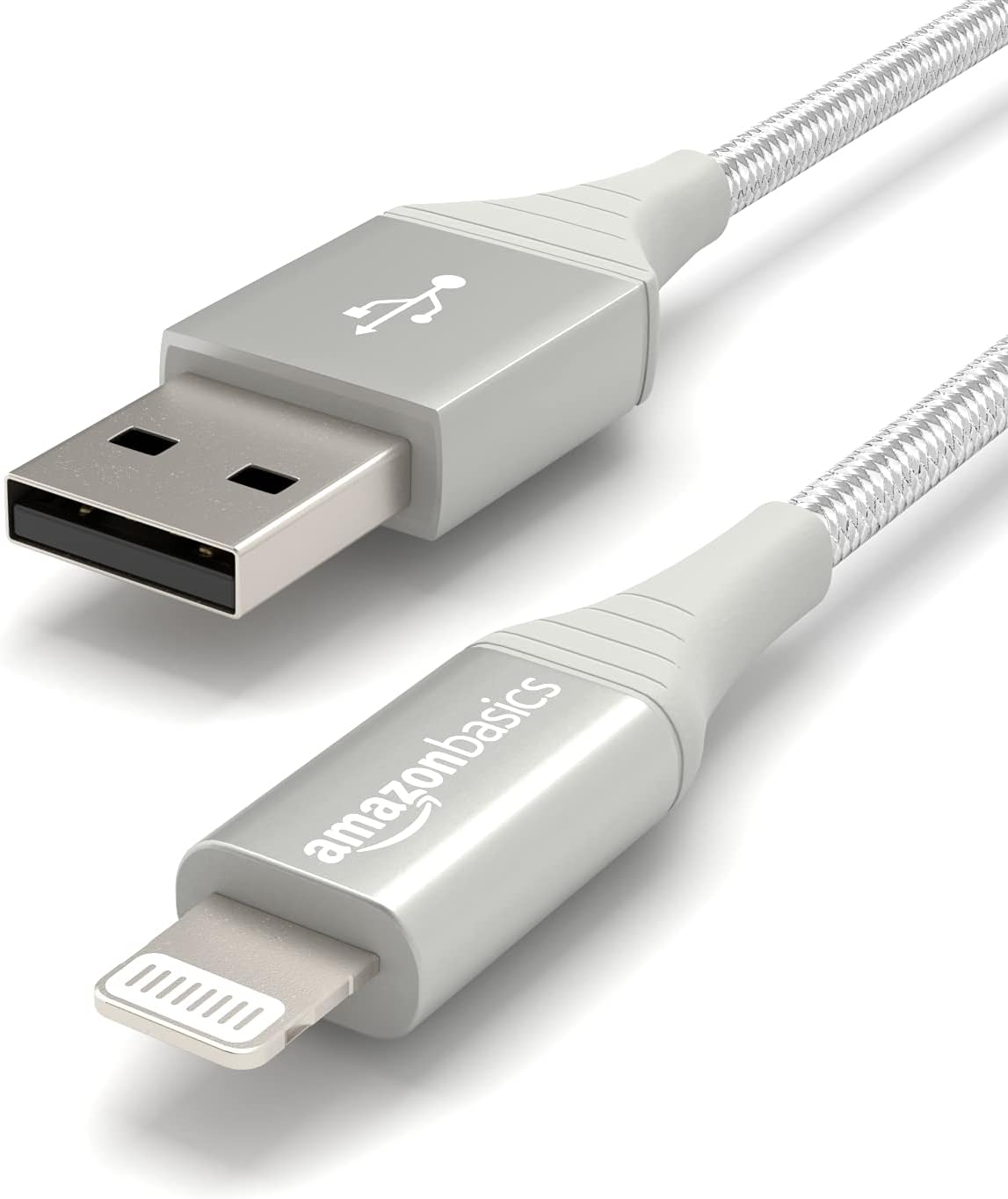 Detalle de Amazonベーシック USB-A - Lightningケーブル 1.8m シルバー、ダブルナイロン編組・MFi認証