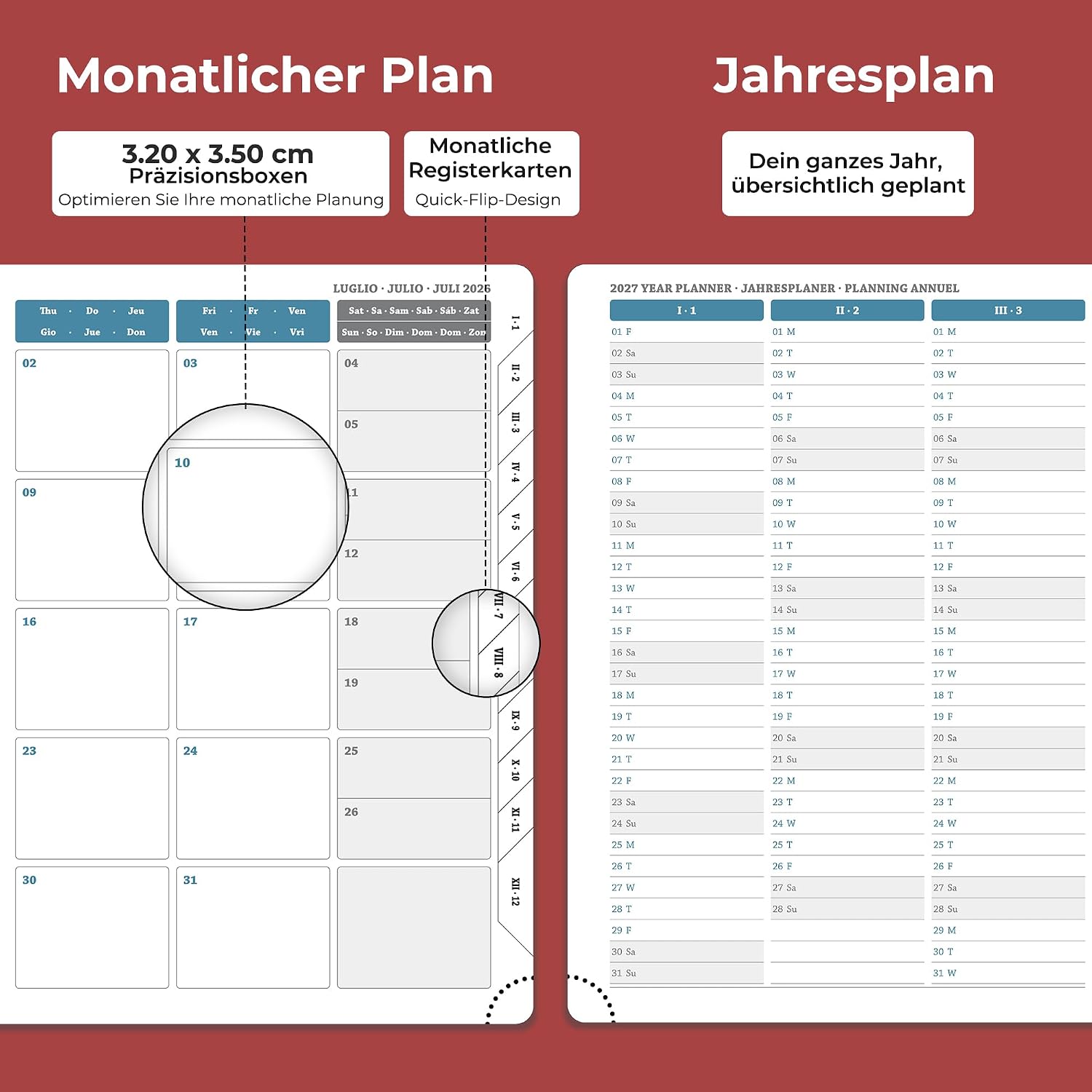 Detalle de IN-LUXPRO Kalender 2026/2027 – Wochenplaner im A5-Format mit veganem Leder, 18 Monate