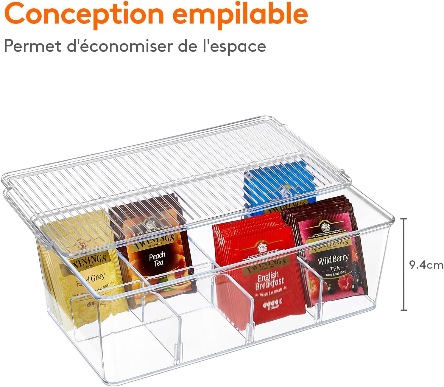 Detalle de Lifewit 22027 thee-organizer met 8 vakken, transparant en stapelbaar
