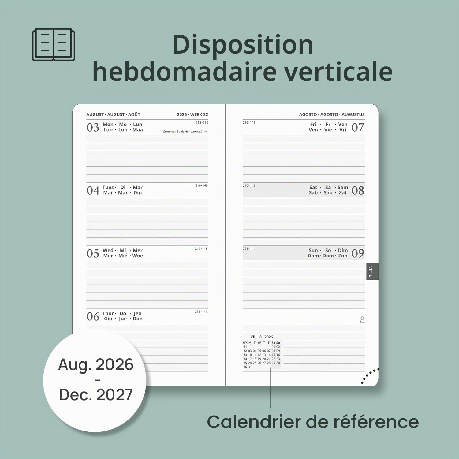 Thumbnail 2 de POPRUN 27-AC6LTP7-BK zakagenda 2026/2027, weekplanner 16,5 x 9 cm