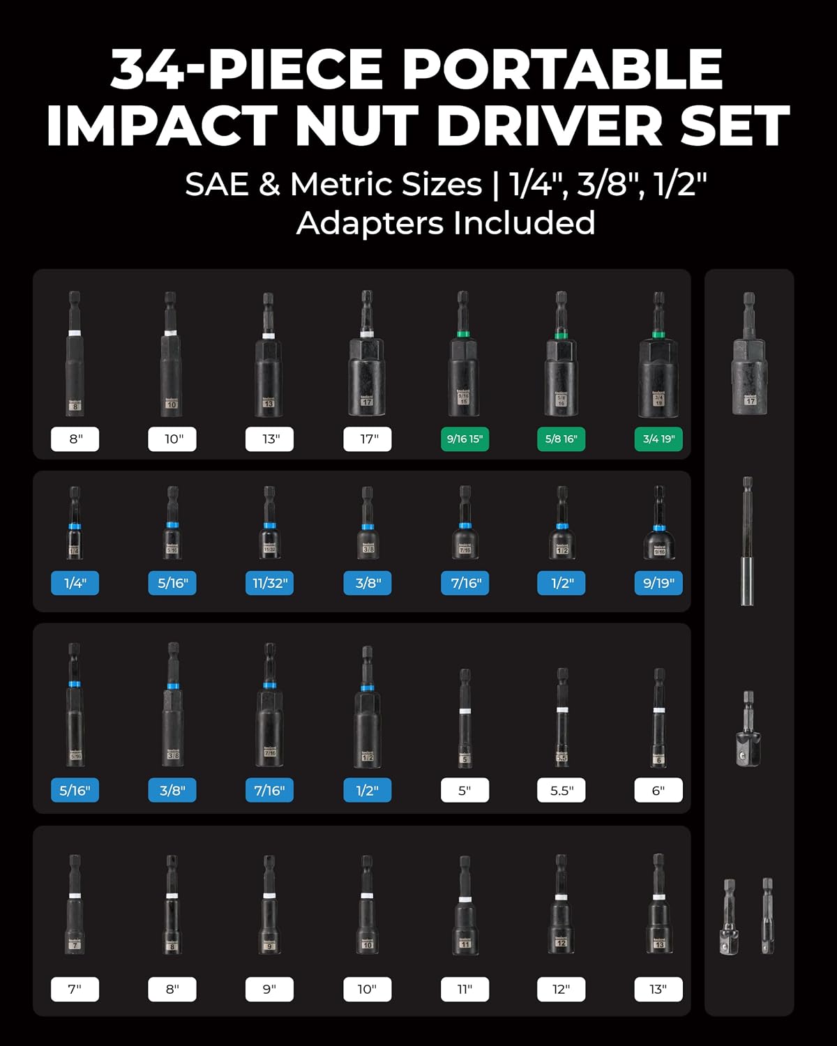 Thumbnail 6 de toolant Nut Driver Bit Set 34PCS, 34-Piece Magnetic Deep Driver Kit