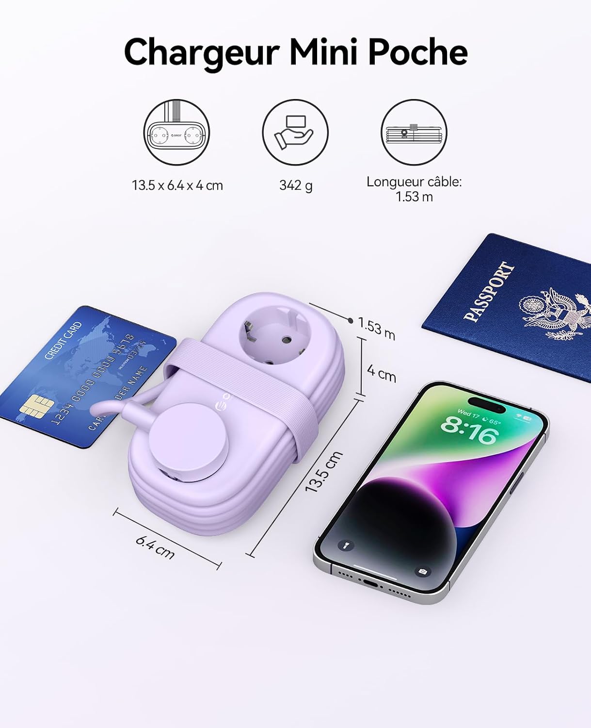 Detalle 2 de ORICO AP3 Multiprise voyage 2 prises et USB‑C 20W PD