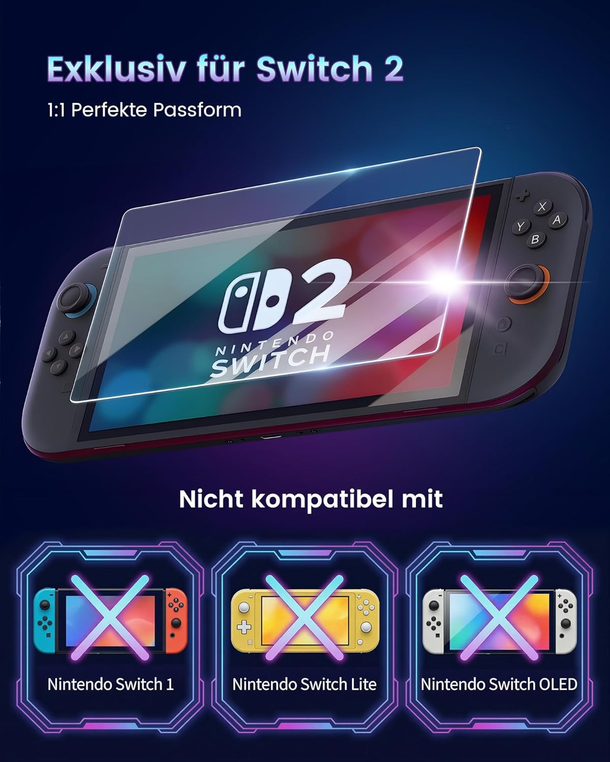 Thumbnail 6 de TRANSNOVO Switch 2 Schutzfolie (2025) mit Auto-Ausrichtungs-Buchrahmen – 9H Panzerglas, Zero-Lag Touch, 2 Stück