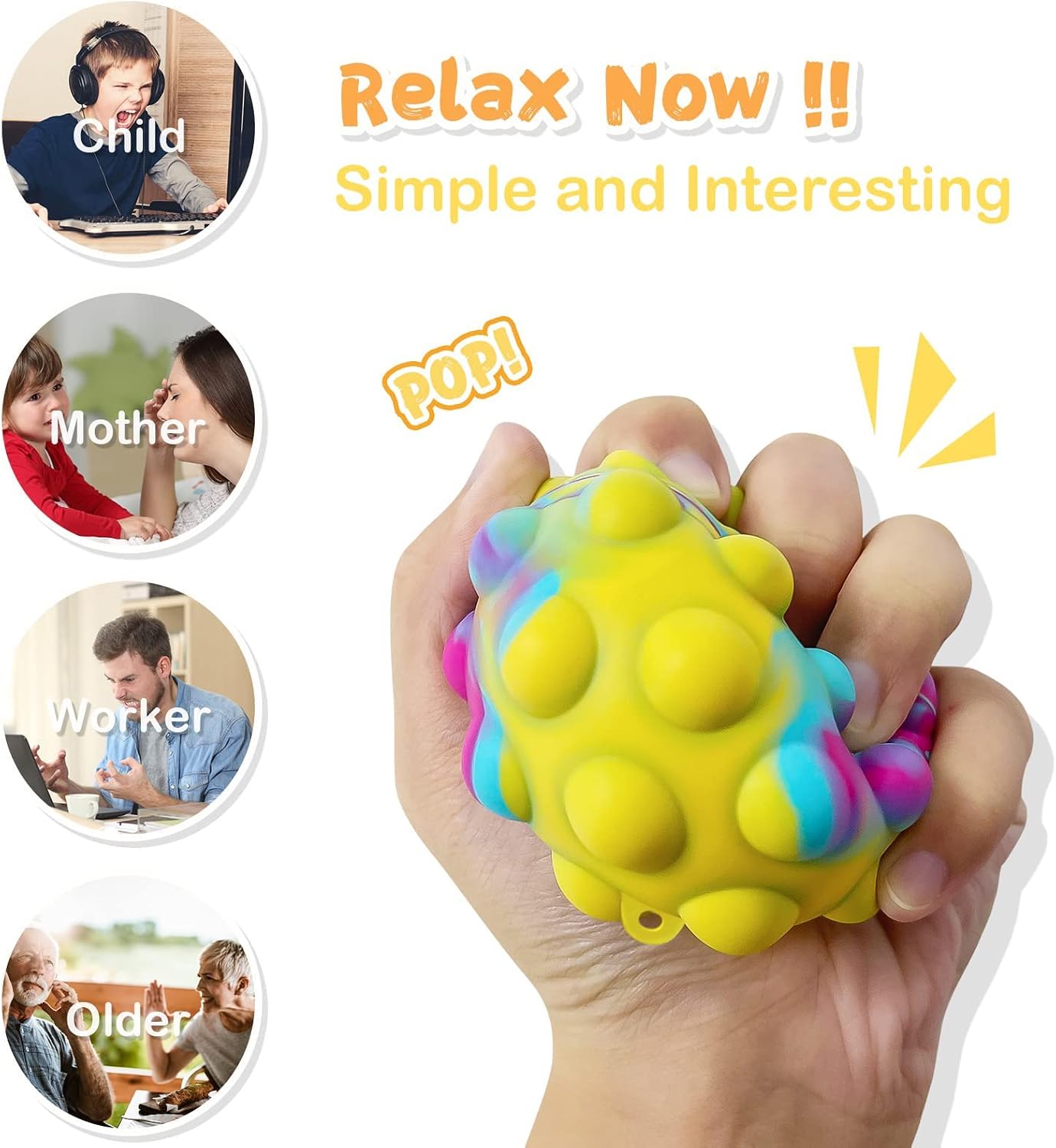 Detalle de Genuvi TOY6 Pop Fidget Toy Set, 6 Silicone Balls with Press-and-Pop Play