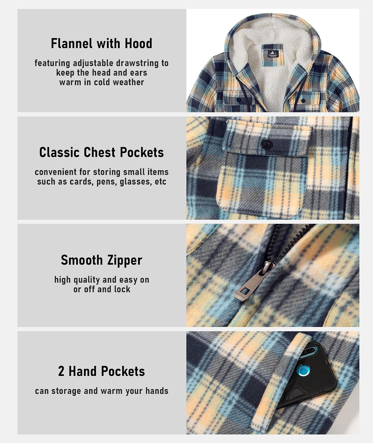 Detalle 2 de GEEK LIGHTING Men's Flannel Jacket, Sherpa-Lined