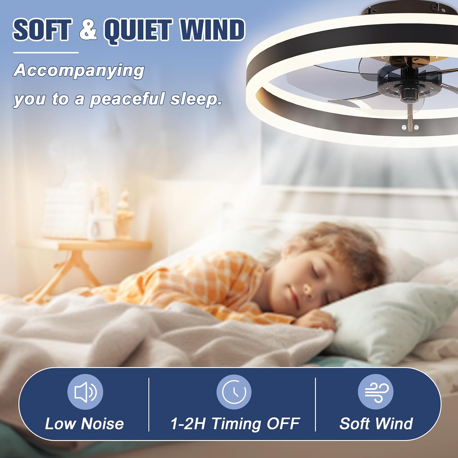 Detalle 2 de VOLISUN 21236ZM Low-Profile Ceiling Fan with Light, Remote and Dimmable LED