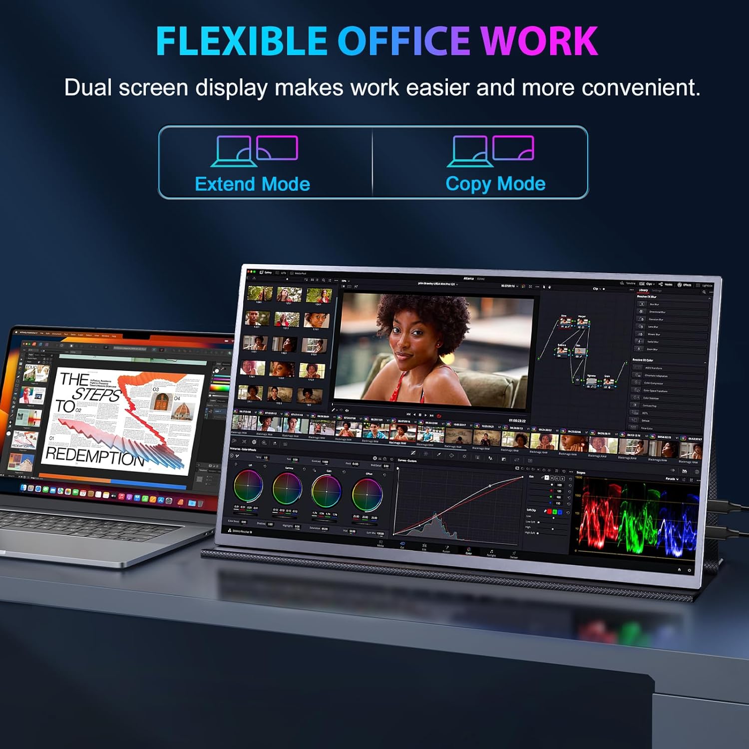 Thumbnail 4 de 18.5-Inch Portable Monitor for Laptop: 120Hz Full HD Second Screen with HDR, USB-C and VESA Stand