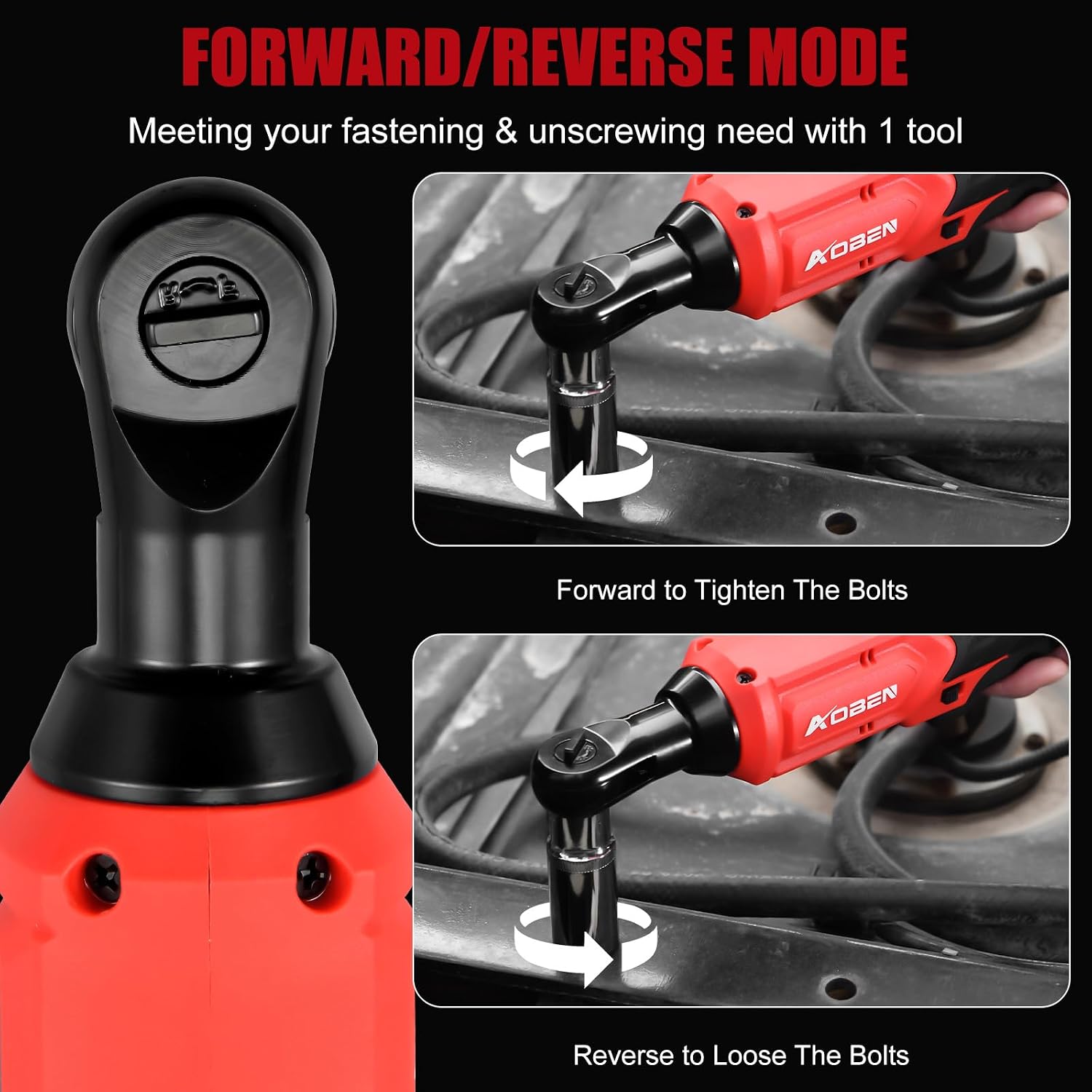 Detalle 2 de AOBEN AB7332D 20V 3/8-Inch Cordless Ratchet Wrench Kit, Brushless, 60 ft-lb
