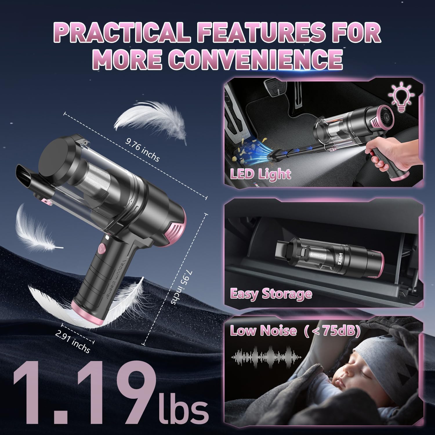 Thumbnail 6 de KMM Handheld Car Vacuum Cleaner with 16,000Pa Suction and 120W Power