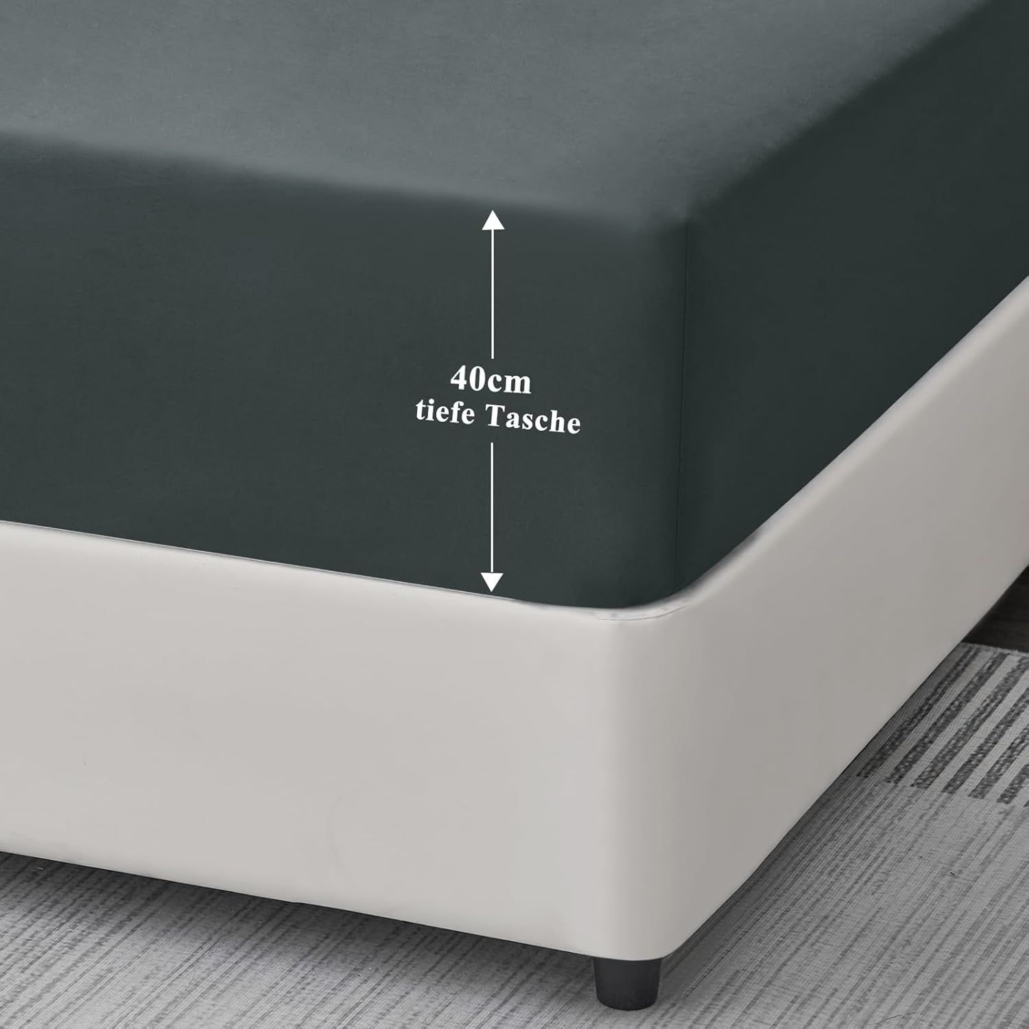 Thumbnail 4 de Aisbo Spannbettlaken 180x200cm – Mikrofaser, 40 cm Steghöhe, Grau/Anthrazit für Boxspring- und Wasserbetten