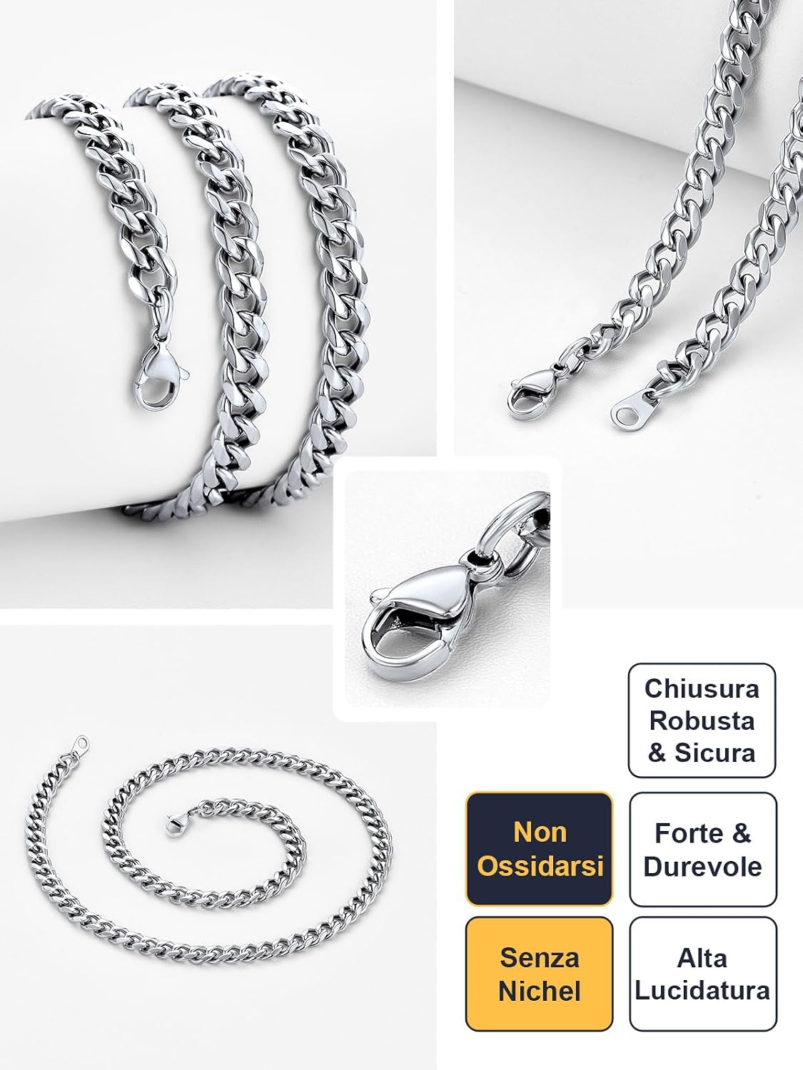 Thumbnail 3 de U7 Collana Catena Cubana 55 cm 6 mm