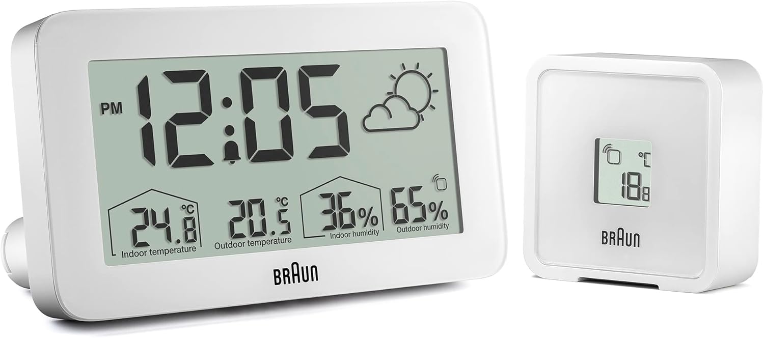Detalle de Braun BC13WP Digital Weather Station Clock with Indoor/Outdoor Sensor