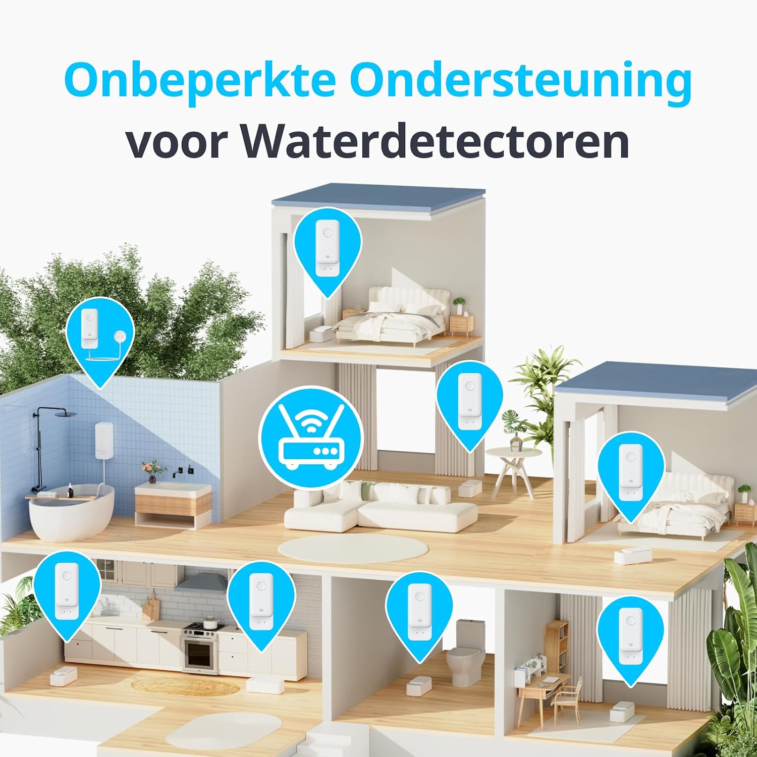 Detalle de SwitchBot W4402000 waterlekdetector met kabel, 100 dB-alarm en IP67