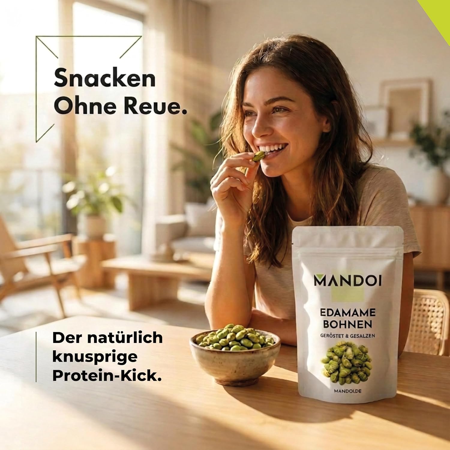 Thumbnail 6 de Mandoi Edamame Bohnen 500 g – Geröstet, leicht gesalzen, 43% Protein, vegan