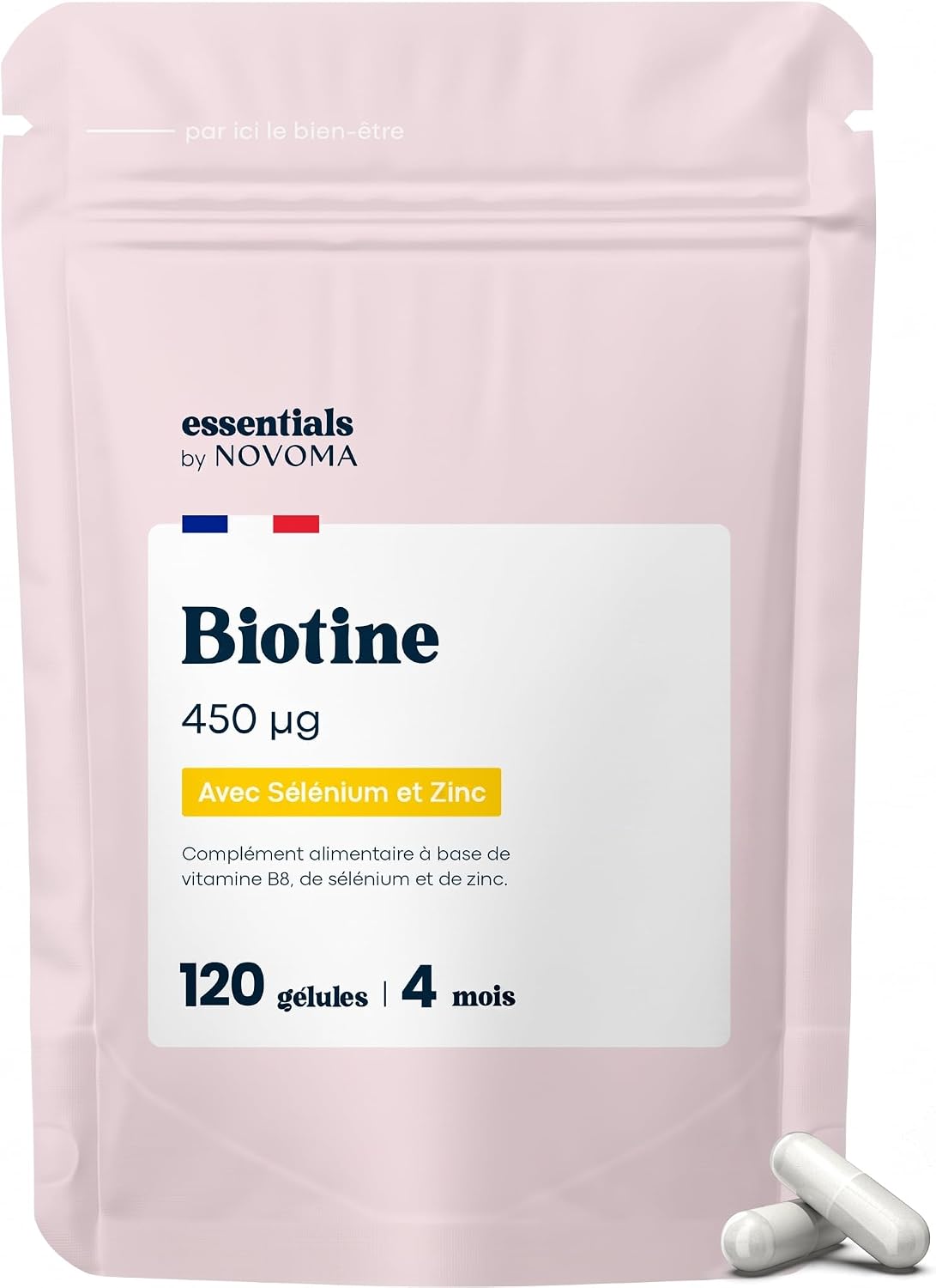 Thumbnail 6 de NOVOMA Essentials – Biotine avec Sélénium et Zinc (B8) pour accélérer la pousse des cheveux, cure de 2 mois, 60 gélules végétales