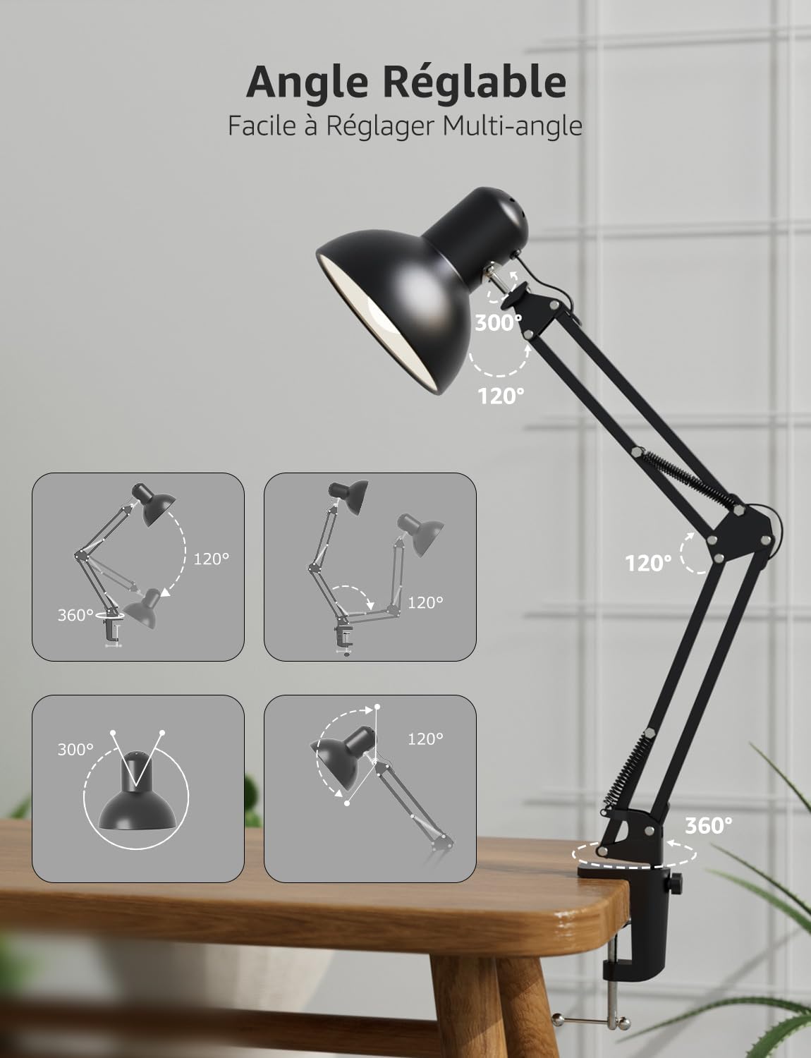 Thumbnail 2 de Lepro Lampe de Bureau à pince, Lampe Pince E27 – Noir, Ventilation Nordique en Métal