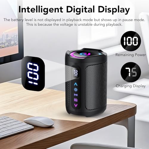 Detalle de aowoka Altavoz Bluetooth portátil con Pantalla Digital Inteligente y luces LED