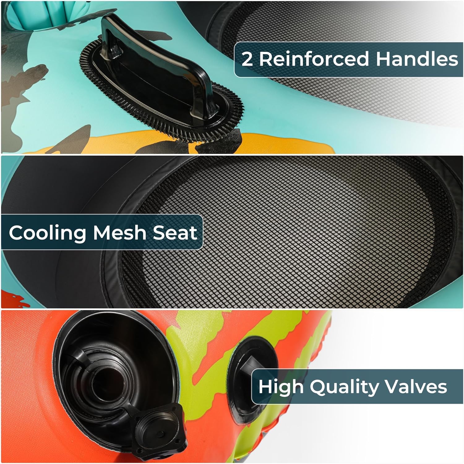 Detalle 2 de 53-Inch Heavy-Duty River Tube Float for Adults with Built-In Cup Holders and Ergonomic Backrest