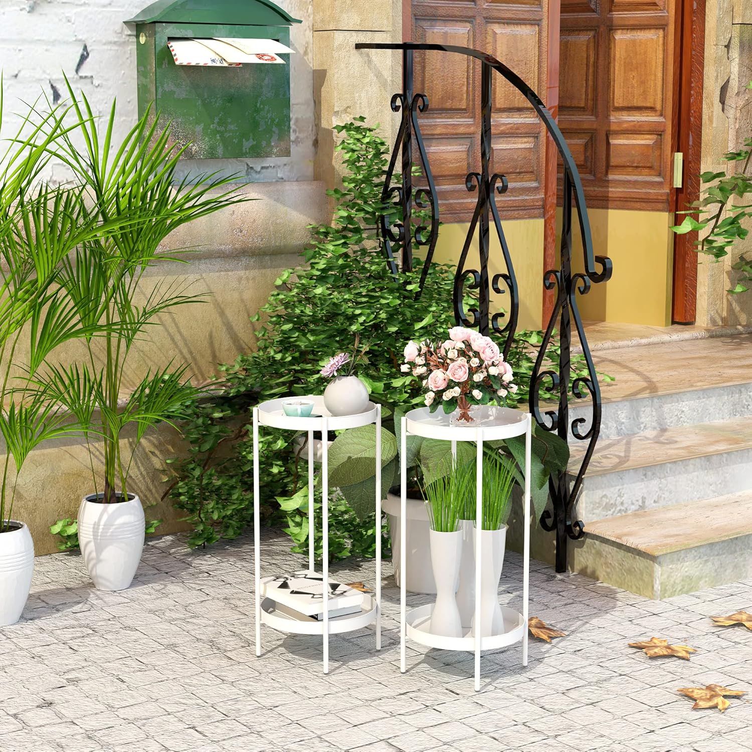 Detalle 2 de OVICAR Support pour plantes d'intérieur et d'extérieur – Porte-pot en métal à 2 niveaux