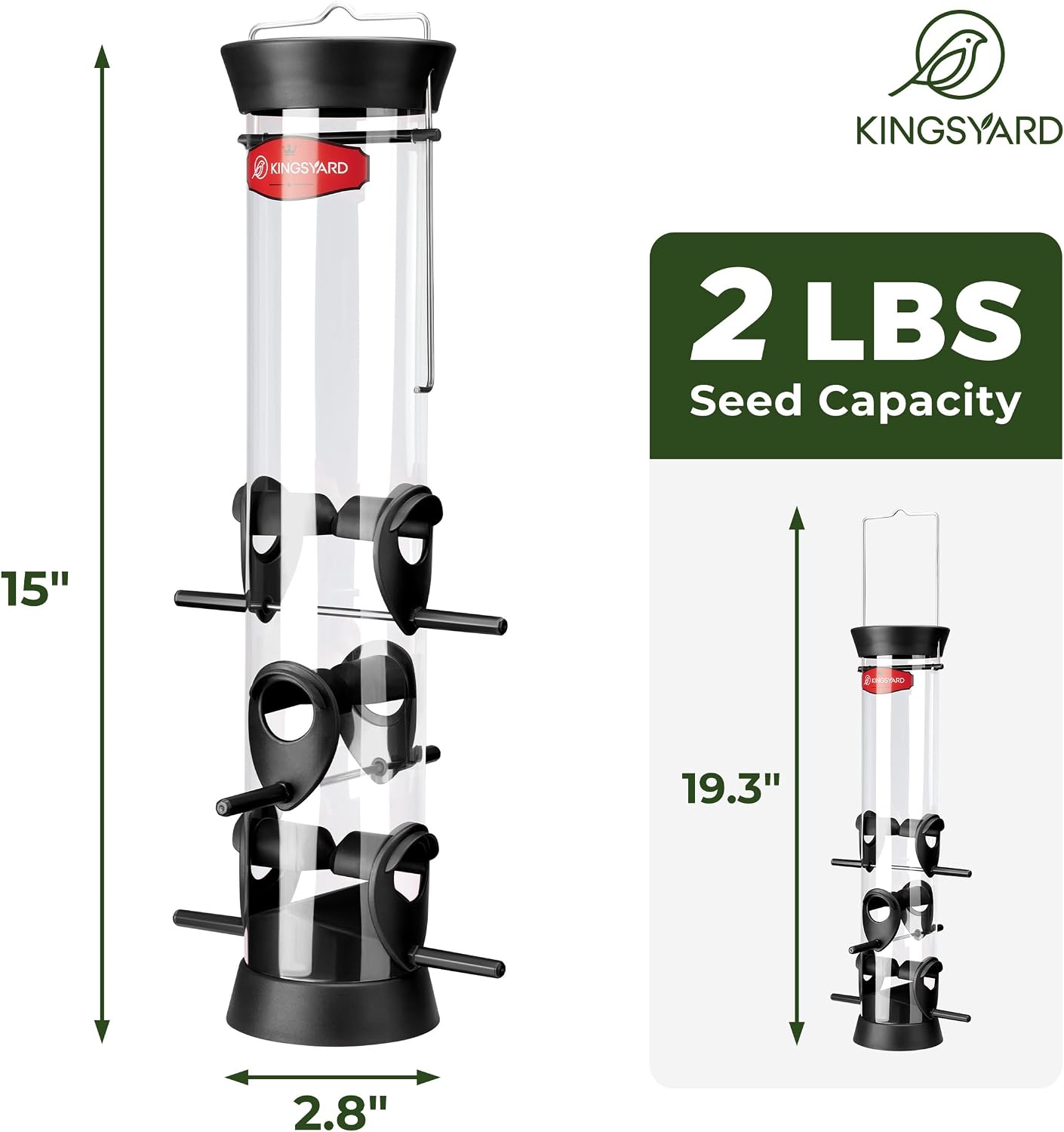 Thumbnail 4 de Kingsyard 2 Pack Tube Bird Feeder for Outdoors with Removable Base and Perch, 6 Feeding Ports